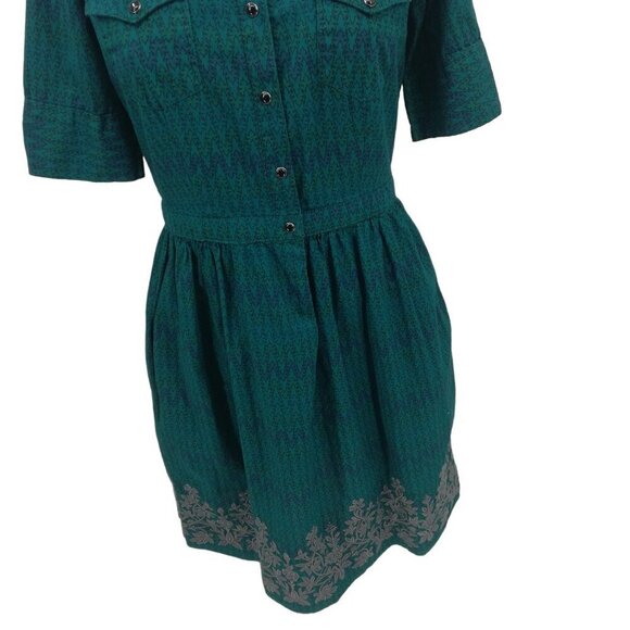 Stetson Embroidered Pearl Snap Short Sleeve A Line Dress Size XS Cotton Blue - Picture 9 of 16